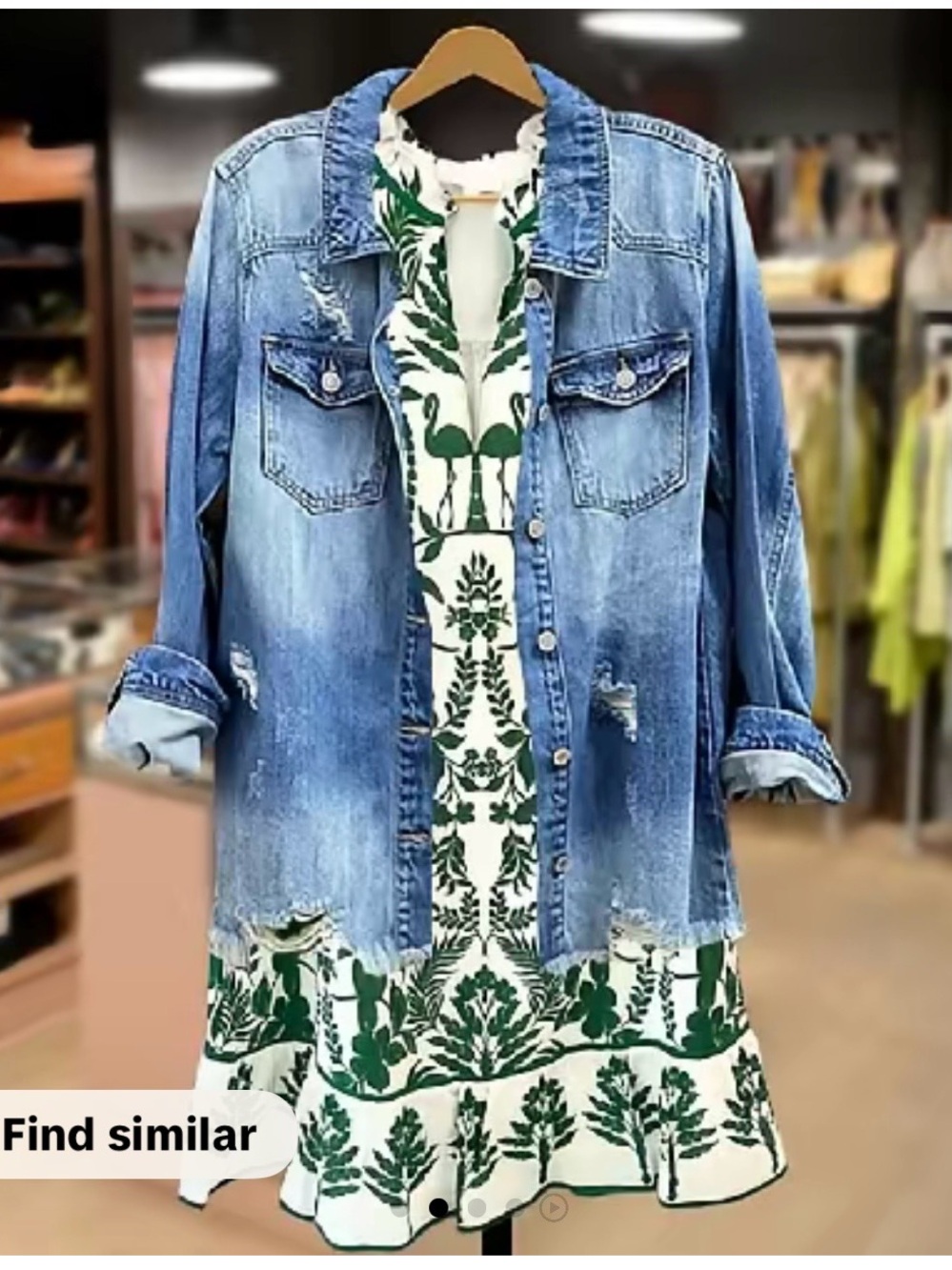 White Lotus Print Short Sleeve Caftan Dress in Cream and Dark Green